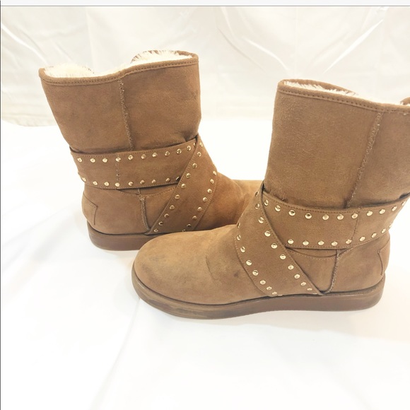 GUESS BROWN & GOLD FUR BOOTS - Picture 4 of 6